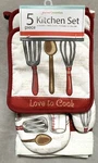 New "love Cook" 5PC Kitchen Dish Towels / Oven Mitt Pot Holders Set. Fixed Price $19.99.
