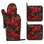 Red Rose Oven Mitts And Pot Holders Set,kitchen Gloves Wi.... Fixed Price $31.45.