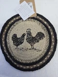 Set Of 3 Multi Jute Trivet 8 Inch Diameter Chicken Motif. Fixed Price $12.99.