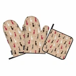 Stylish Cats Oven Mitts Pot Holders Sets Noble Elegant Heat Resistant 3 Pcs. Fixed Price $27.04.
