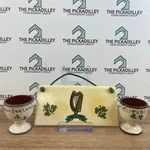 Vintage Irish Kilrush Pottery Egg Cups & Harp Shamrock Ceramic Wall Plaque Set. Fixed Price $34.95.