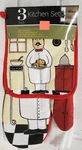 3PC Kitchen SET:1 Pot HOLDER,1 Towel & Oven Mitt,fat Chef With Pastries,red,bh. Fixed Price $12.99.