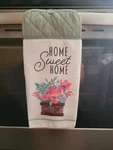 Hanging Kitchen Dish Towel W/ Pot Holder Top - Home Sweet Spring Flowers. Fixed Price $7.00.