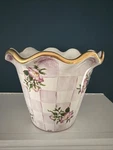 Retired Mackenzie Childs Pink Honeymoon Fluted Ruffled Ceramic Flower Pot New. Fixed Price $269.95.