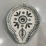 Creative Co-op Hand Stamped Stoneware Oversized Spoon Rest, Black & White Design. Fixed Price $12.00.