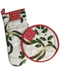 Lenox Nouveau Christmas Hot Pad Set - Holiday Holly Oven Mitt And Pot Holder. Fixed Price $19.95.