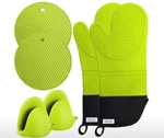 15" Oven Mitts And Pot Holders Set Silicone Green Heat Resistant Flexible. Fixed Price $9.00.