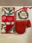 2 Pc Dish Drying Mat Kitchen Holly Oven Mitt Foliage Happy Holidays. Fixed Price $16.99.