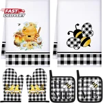 Bencailor 6 Pcs Bee Kitchen Towels Oven Mitts And Pot Holders Dish Non Sl. Fixed Price $17.23.