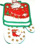 The Great Holiday Kitchen Christmas 3-PC Pot Holders And Oven Mitt. Fixed Price $14.98.
