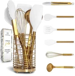 7 Pcs Gold Kitchen Utensils Set White Silicone Cooking Tool Holder Luxury. Fixed Price $58.98.
