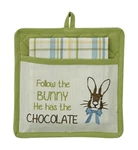 Follow The Bunny Has Chocolate Easter Pocket Potholder And Dish Towel Set. Fixed Price $15.99.