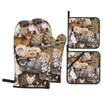 Purebred Cats Oven Mitts And Holders Set Of 4, Mittens Potholder.... Fixed Price $16.12.
