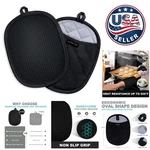 Ergonomic Black Silicone Hot Pads 2-PACK Of Quilted Pot Holders, 500 Safe. Fixed Price $22.79.
