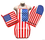 United States Flag Kitchen & Bbq Set *new* W/ Apron Oven Mitt Pot Holder U.s.. Fixed Price $21.99.