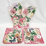 Michel Design Works Pink Botanical Peony Set: 2 Oven Mitts, Potholders Retired. Fixed Price $62.95.