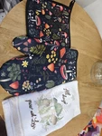 All Thrings Grow With Love Kitchen Towel & 2 Pot Holders Mushroom Design. Fixed Price $11.00.