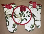 Lenox Holiday Nouveau Christmas Hot Pad Set - 2 Oven Mitts And 1 Pot Holder. Fixed Price $23.95.