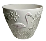 7.5" Plant White Pink/green Highlights Flower Pot Decorative Flamingos Portugal. Fixed Price $40.25.