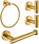 Brushed Gold Bathroom Accessory Set: Towel Ring, Robe Hook & Tp Holder. Fixed Price $77.99.