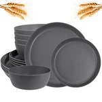 12 Pcs Wheat Straw Dinnerware Set Of 4 Kitchen Unbreakable Plastic Plate. Fixed Price $42.10.