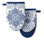 Martha Stewart Strie Medallion Mini Oven Mitt 2-PACK Set, Navy Blue, 5.5X8". Fixed Price $12.49.