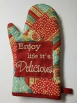 Kitchen Oven Mitt Enjoy Life Its Delicious Embroidered Quilted Teal Coral. Fixed Price $6.51.