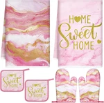 Bencailor 6 Pcs Marble Kitchen Decor Gold Pot Holders Oven Mitts 2 Dish Towels. Fixed Price $32.99.