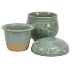 Celadon 3 Piece Porcelain Ceramic Tea Caddy With Floral Design And Infuser. Fixed Price $38.87.