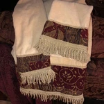 3 Pc Set Galleria Portofino Red Gold Chenille 2 Hand & 1 Bath Towel W/ Fringe. Fixed Price $30.00.