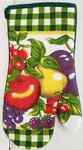 Printed Kitchen Jumbo Oven Mitt, 13", Bright Fruits, With Dark Green Back. Fixed Price $8.99.