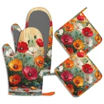 Poppies Flowers Pot Holders And Oven Mitts Set Silicone Abstract Floral Kitch.... Fixed Price $36.63.