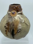 Handmade Clay Pot Kopelli Figure Brown Glaze, Dec.hide Rim Nat American. Fixed Price $18.00.