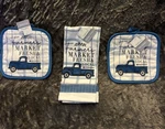Farmer's Market Fresh & Local Kitchen Set 2 Potholders 1 Dish Towel True Living. Fixed Price $11.00.