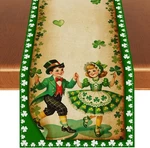 Vintage St Patricks Day Table Runner Green Shamrock Lucky Clover Decor March Iri. Fixed Price $17.99.