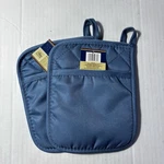 Home Collection Blue Pot Holder Mitts Pocket Quilted Rubber Backing Set Of 2. Fixed Price $8.98.