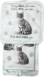3 Pcs Silver Tabby Cat Kitchen Set Oven Mitt Pot Holder Towel 420 F. Fixed Price $38.54.
