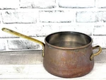 Vtg Stainless Lined Copper Pot W/ Brass Double Handles Farmhouse Country Kitchen. Fixed Price $28.00.