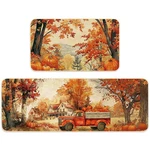 Fall Kitchen Mats Harvest Rugs Set Of 2 Watercolor Autumn Maple Scene Pu.... Fixed Price $29.60.