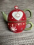Cracker Barrel Tea Set Lori Siebert Hearts Snowflakes Homespun Cup Pot Textured. Fixed Price $12.99.