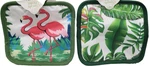 Set Of 2 Different Pot Holders (7"X7") Flamingos & Tropical Leaves,green Back,sh. Fixed Price $8.99.