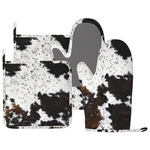 Skin Print Oven Mitts And Pot Holders Set Silicone Black Brown Cowhide Pr.... Fixed Price $35.03.