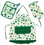 3 Pcs Kitchen Set - Apron, Oven Mitts & Potholder Lucky Design. Fixed Price $19.99.