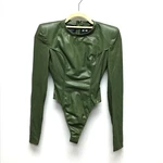 Adidas Ivy Park 3-STRIPE Pleather Bodysuit Wild Pine Shoulder Pads Xs $100 Nwt. Fixed Price $56.21.