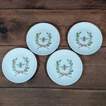 Set Of 4 Small Dessert Plates Bee Laurel Wreath Design White Ribbed Edge. Fixed Price $29.00.