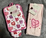 Valentine's Day Hearts True Love Kitchen Dish Towels Potholder Oven Mitt Set. Fixed Price $29.88.