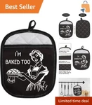 Funny Baking Potholder With Pocket - I'm Baked Too Heat Resistant Kitchen Aid. Fixed Price $27.95.