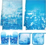 New Microfiber Kitchen Towel Set 6 Pc W/ Potholders & Oven Mitts Sealife Home. Fixed Price $10.95.
