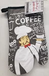 Printed Kitchen Large Oven Mitt (7"X12") Fat Chef With Coffee Cup On Grey, Hs. Fixed Price $8.99.