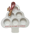 Mud Pie Ceramic Tree Muffin Pan Set With Whisk, Dishwasher & Oven Safe. Fixed Price $16.98.